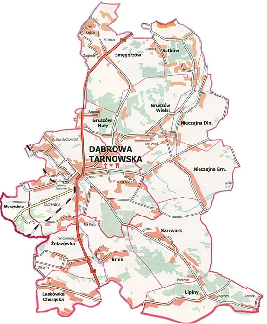 Mapa Gminy Dąbrowa Tarnowska - podział sołectw